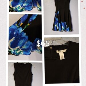 White House Black Market Black and Blue Floral Dress